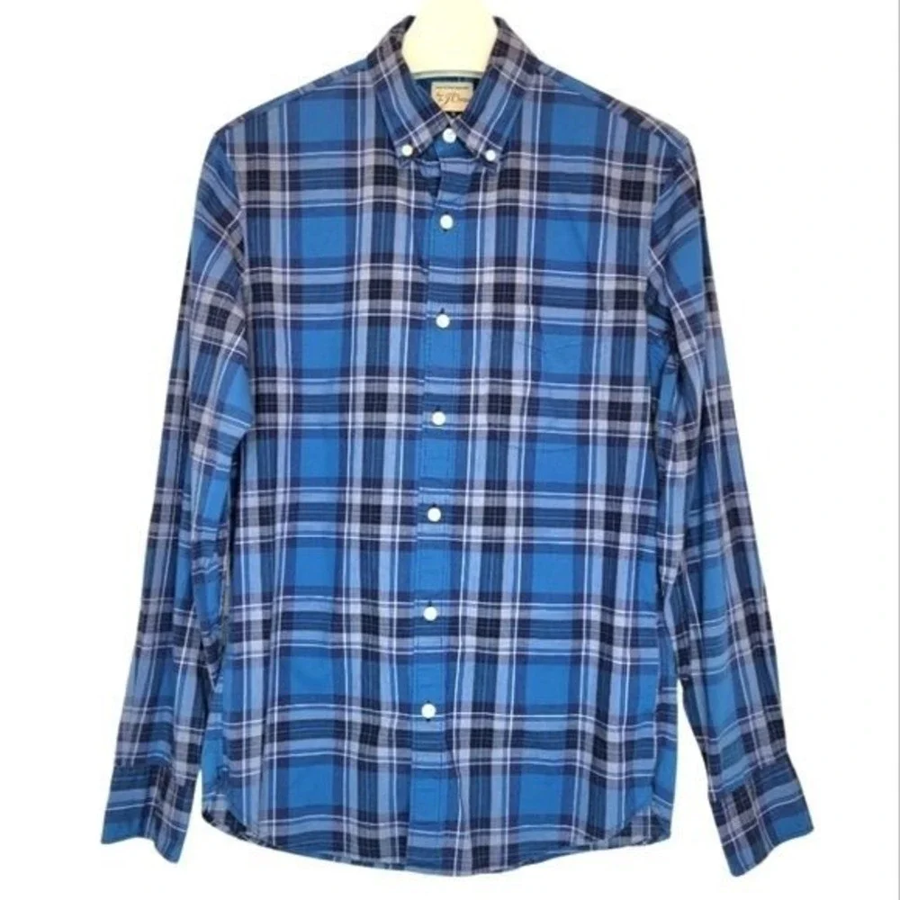 J.CREW Blue Plaid Button Up Long Sleeve Shirt Slim Fit Men's Small Cotton Oxford